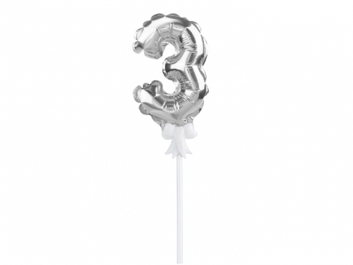 Foil Balloon with Stick Number 3 Silver