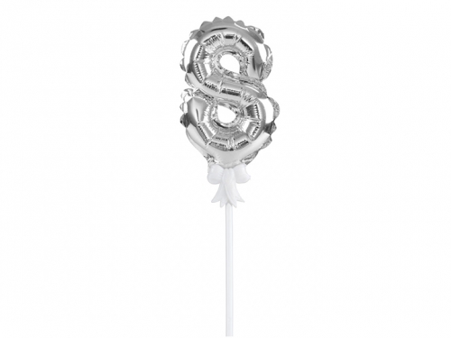 Foil Balloon with Stick Number 8 Silver