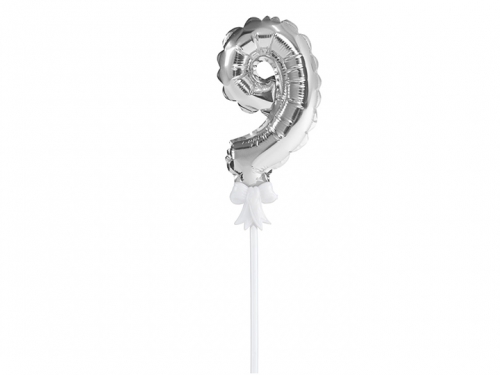 Foil Balloon with Stick Number 9 Silver