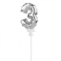 Foil Balloon with Stick Number 3 Silver