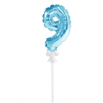 Foil Balloon with Stick Number 9 Blue