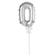 Foil Balloon with Stick Number 0 Silver